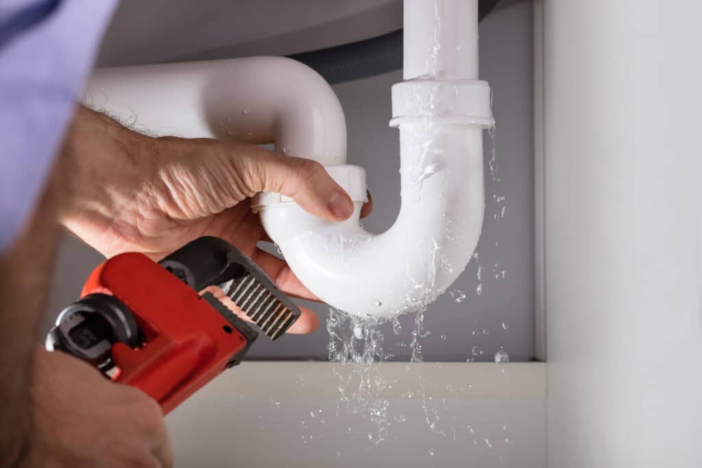 Plumber fixing leak